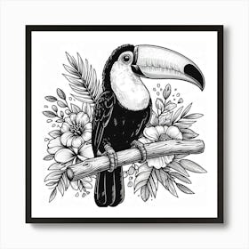 Line Art toucan bird 2 Art Print