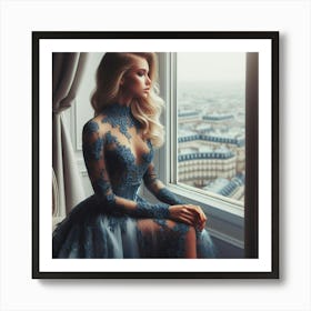 Beautiful Woman In A Blue Dress Art Print