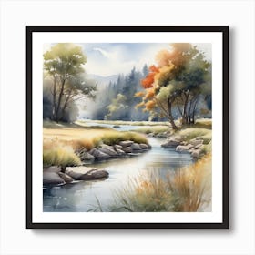 Watercolor Of A River 4 Art Print