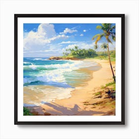 Beach With Palm Trees Art Print