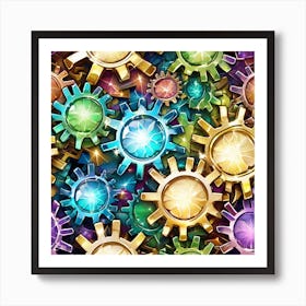 Colorful Gears Seamless Pattern Art Print