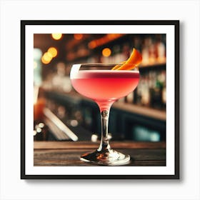 A beautiful, refreshing, and delicious pink cocktail with an orange twist, sitting on a bar, ready to be enjoyed. Art Print