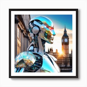 Robot In Front Of Big Ben Art Print