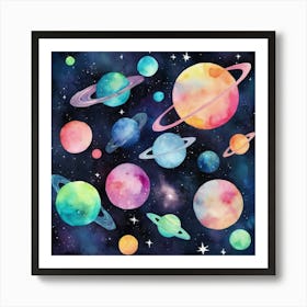 Hello Universe Space Neon Watercolor 12 Art Print 1 Art Print