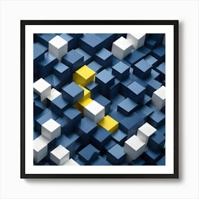 Blue And Yellow Cubes Art Print