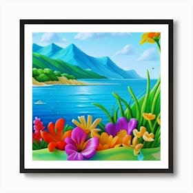 Flowers By The Sea Art Print