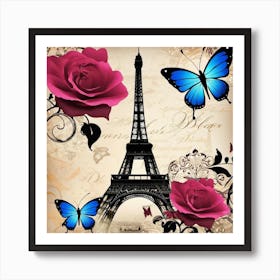 Paris Roses And Eiffel Tower Art Print