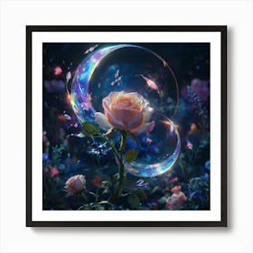 Moon And Roses Art Print