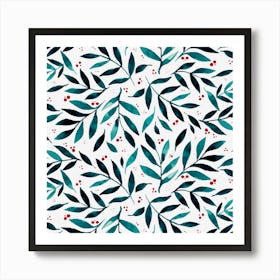 Pretty branches - turquoise and red Art Print