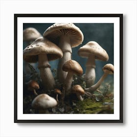 Mushrooms On Moss 3 Art Print