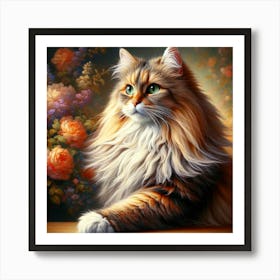 Cat With Flowers Art Print