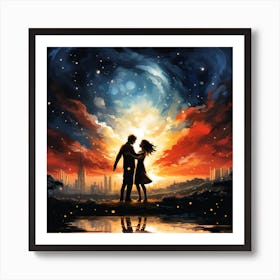 Couple Kissing Under A Beautiful Sky Art Print