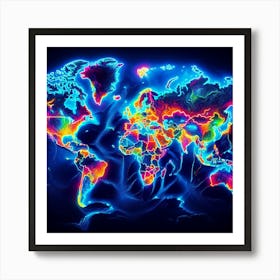 World Map NEON Art Print