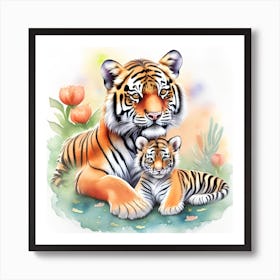 Tiger Mother And Cub Art Print