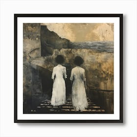 Threshold of Memories. Monochromatic Expressionism with Textural Elements Art Print