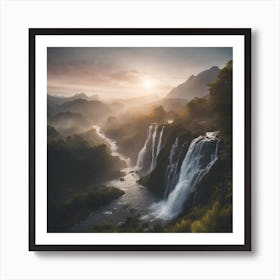 Waterfall At Sunrise Art Print