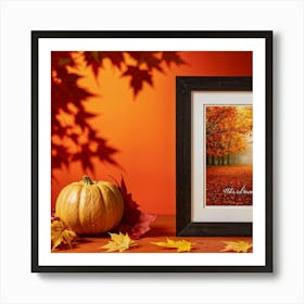 An Autumnal Scene Captured In Ultra Realistic Detail Showcases A Leaf Of Vibrant Orange Hue Profoun (5) 1 Art Print