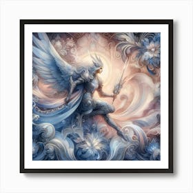 Warrior Angel In Flowers Creative Color Illustration 1 Art Print