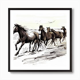 Horses Running On The Beach Art Print