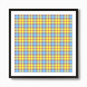 Yellow And Blue Plaid Fabric Art Print