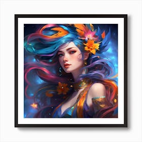 Girl With Colorful Hair Art Print