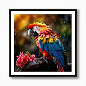 Colorful Parrot In The Rain Art Print