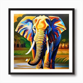 Elephant By The Water Art Print