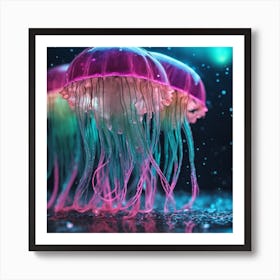 Pink and teal Jellyfish Art Print