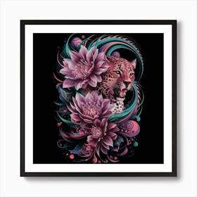 Leopard And Flowers Art Print