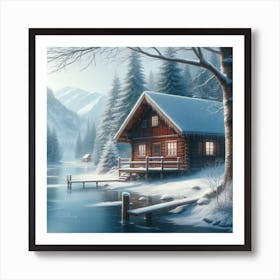 Cabin By The Lake Art Print