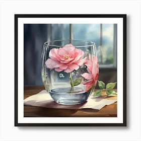 Pink Roses In A Glass Art Print