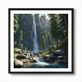 Waterfall In The Forest 14 Art Print