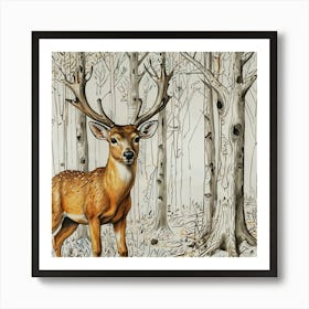 Deer In The Woods 93 Art Print