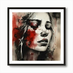 Woman Face in The style Of Stephen Gammell  Art Print