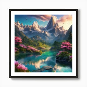 Mountain Landscape With Flowers Art Print