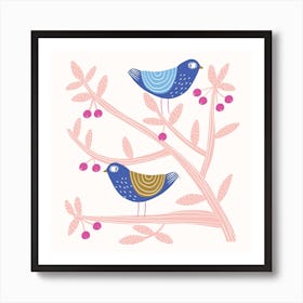 Two Folk Birds Square Art Print