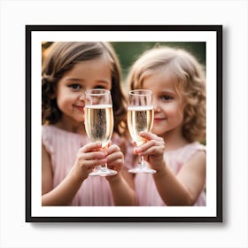 Two Little Girls Holding Champagne Glasses Art Print