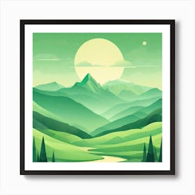 Misty mountains background in green tone 169 Art Print