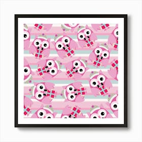 Pink Owls Art Print