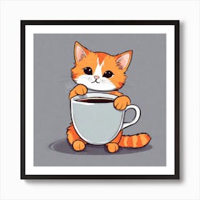 Cute Orange Kitten Loves Coffee Square Composition 43 Art Print