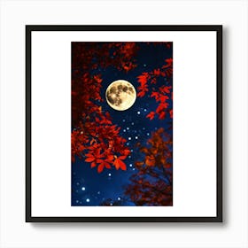 Full Moon In Autumn Leaves Art Print