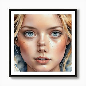 Portrait Of A Girl With Blue Eyes Art Print