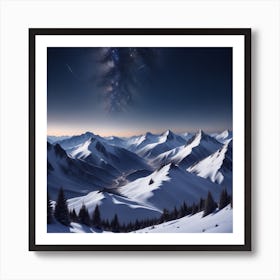 Night Sky Over Snowy Mountains 1 Art Print