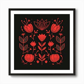 Red Floral Pattern Art Print