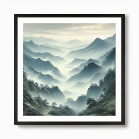 "A serene and misty mountain landscape."Wall poster1 Art Print