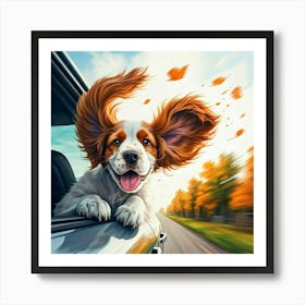 Dog In A Car in the Fall Art Print