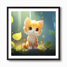 Cute Kitten In The Forest Art Print