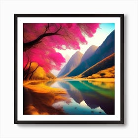 Pink Trees By The River Art Print