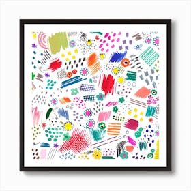 Cute Scribbles Square Art Print