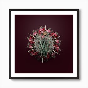 Vintage Blackberry Lily Flower Wreath on Wine Red n.0692 Art Print